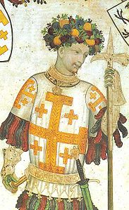 Godfrey_of_Bouillon,_holding_a_pollaxe._(Manta_Castle,_Cuneo,_Italy