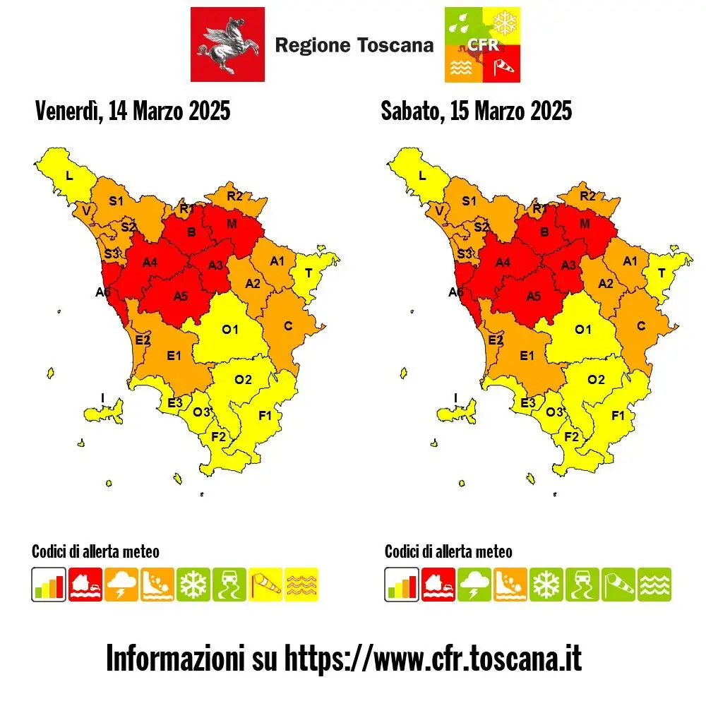 Previsioni, Piana di Lucca in allerta rossa fino alle 14 di sabato 15 marzo