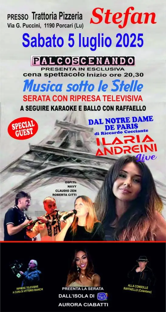 ‘Musica sotto le stelle’ tra cena, spettacolo e ospiti d’eccezione a Porcari