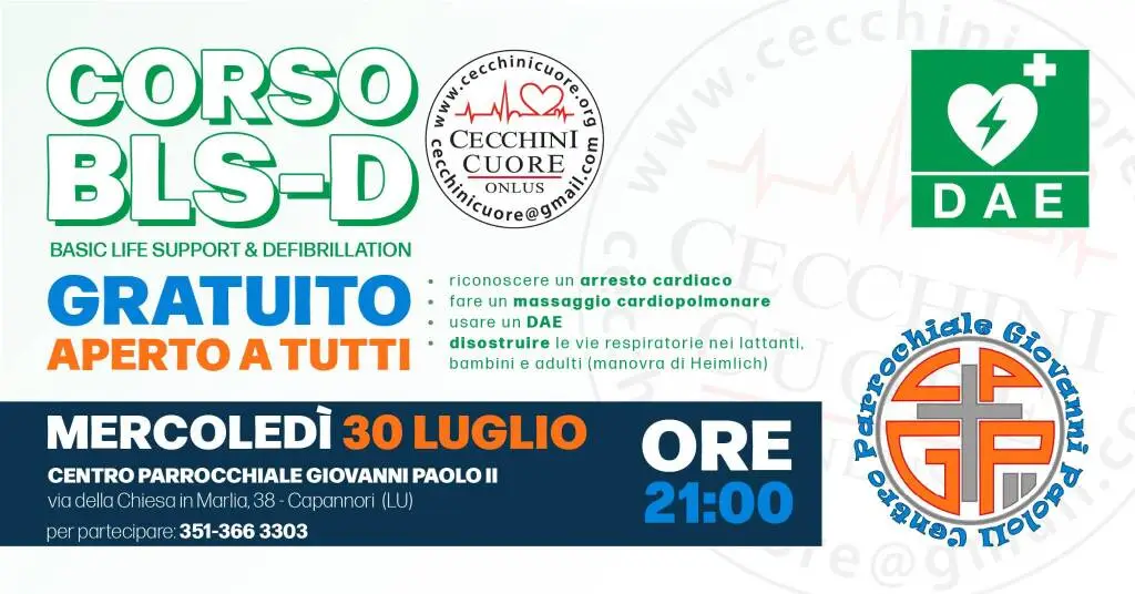 Un corso Blsd al centro parrocchiale Giovanni Paolo II in via della Chiesa a Marlia