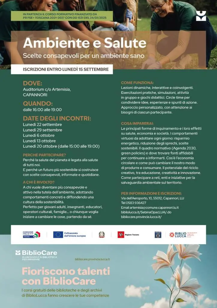Ambiente e salute, inizia il corso gratuito ad Artemisia: le iscrizioni sono aperte fino al 15 settembre