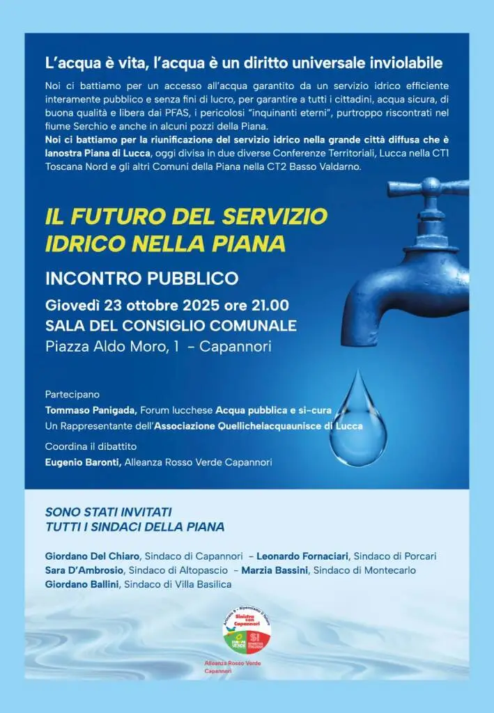 A Capannori il convegno della lista rosso verde sul futuro del servizio idrico