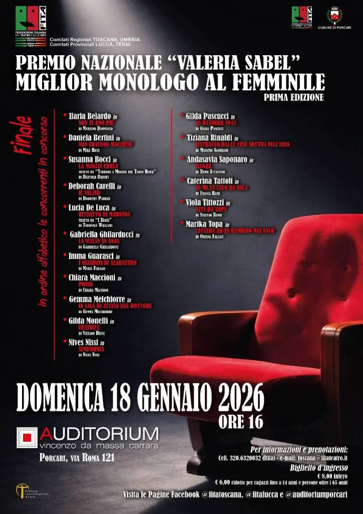 Domani a Porcari la finale del premio nazionale dedicato al monologo femminile