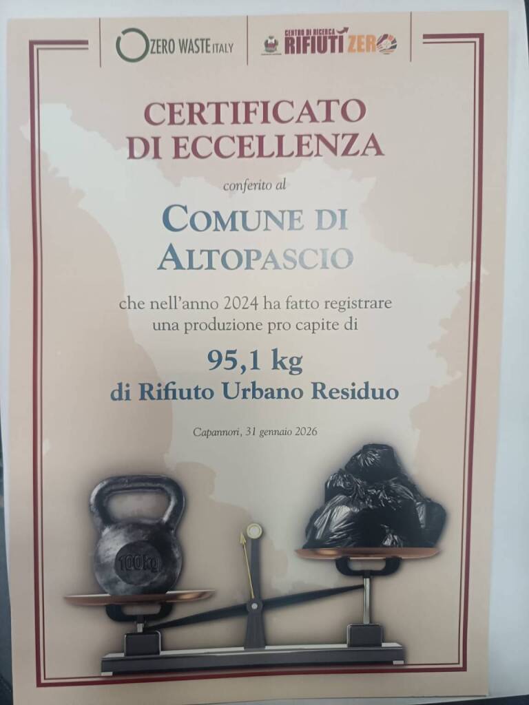 certificato di eccellenza, rifiuti, Altopascio
