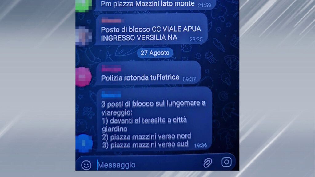 Screenshot e dibattito sui posti di blocco segnalati in chat a Viareggio
