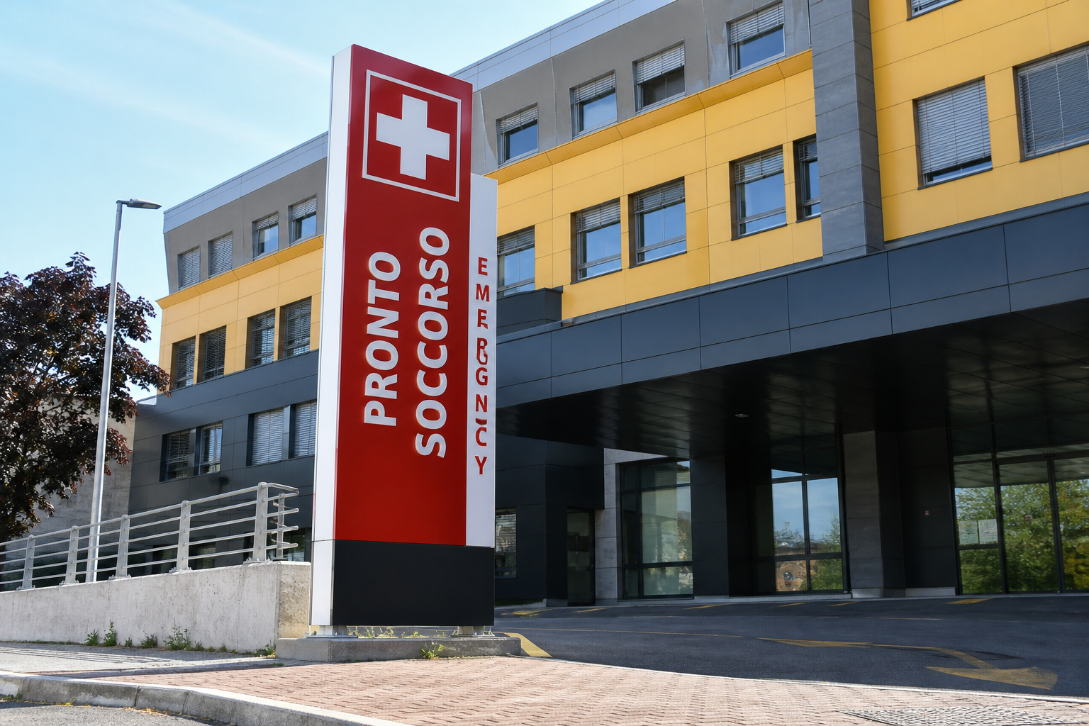 Insegna Pronto soccorso all ingresso di un ospedale