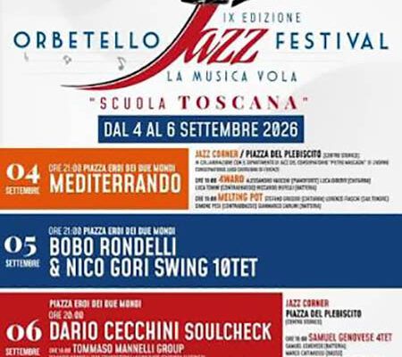 Locandina e atmosfera dell'Orbetello Jazz Festival 2026.