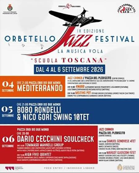 Locandina e atmosfera dell'Orbetello Jazz Festival 2026.