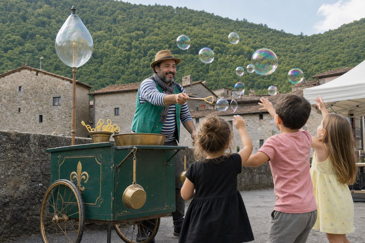 Capannori, festival Arkana a Castelvecchio di Compito: artista delle bolle e bambini