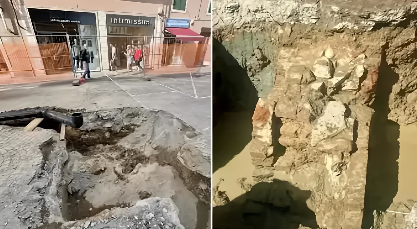 Cantiere sul corso di Pontedera con resto di muro medievale vicino a Porta Pisana