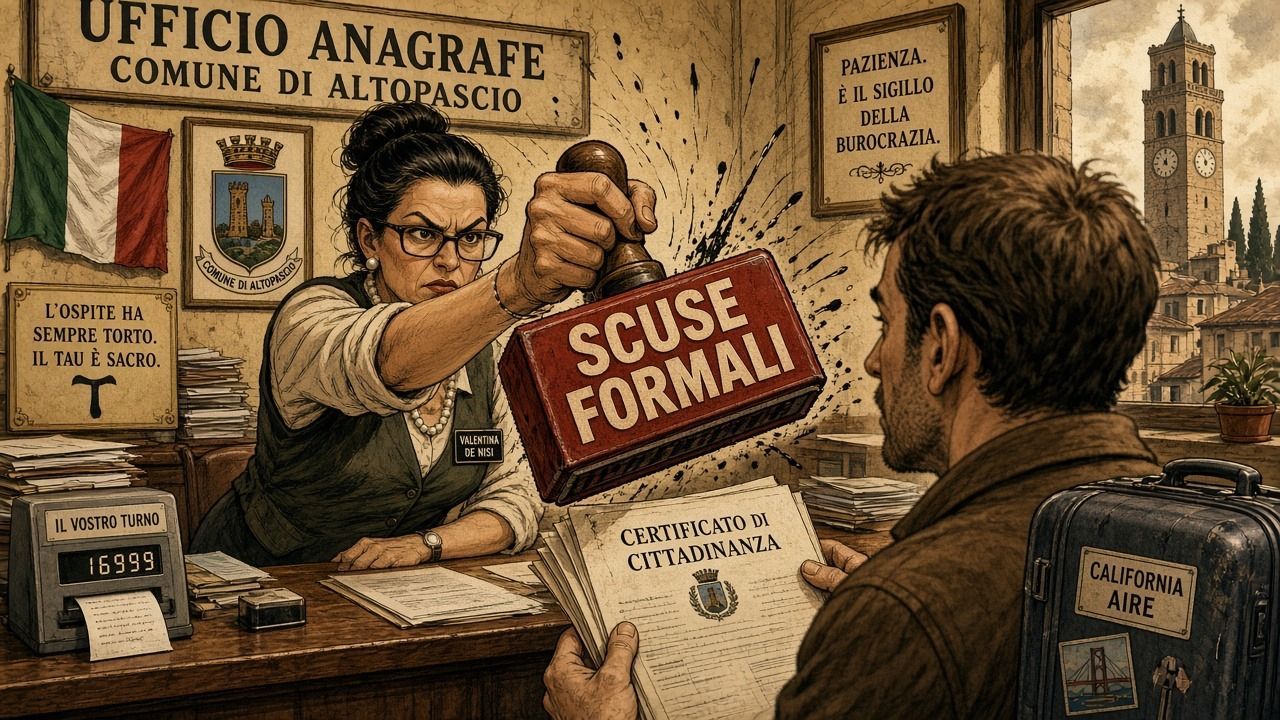Ufficio anagrafe Altopascio: timbro Scuse formali, cittadino AIRE dalla California