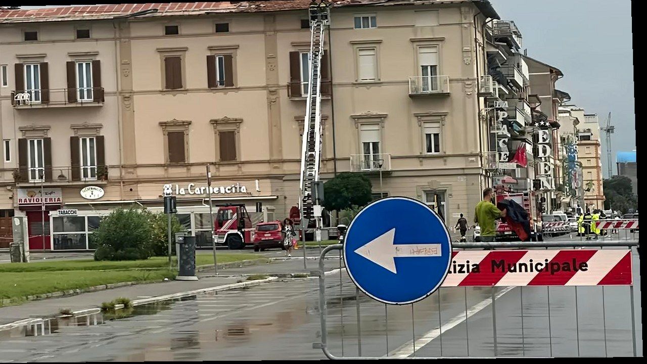 Hotel La Pace a Viareggio dopo il downburst — stessa scena, nuova angolazione (nessun volto alterato)