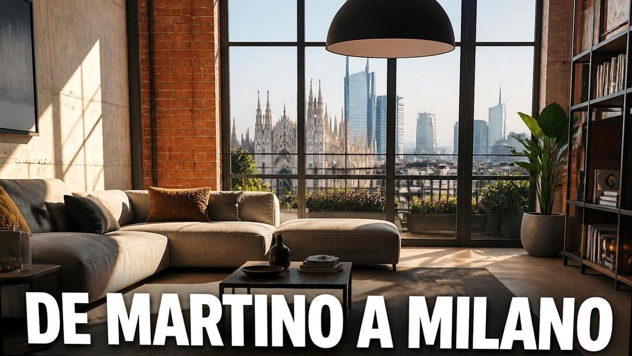 Loft moderno a Milano con vista sul Duomo, testo De Martino a Milano, base vicino agli studi di Affari Tuoi