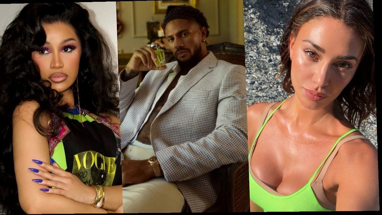 Maduka Okoye, Cardi B e Belén Rodriguez — collage dalla fonte ComingSoon, nuova angolazione geometrica (volti invariati)