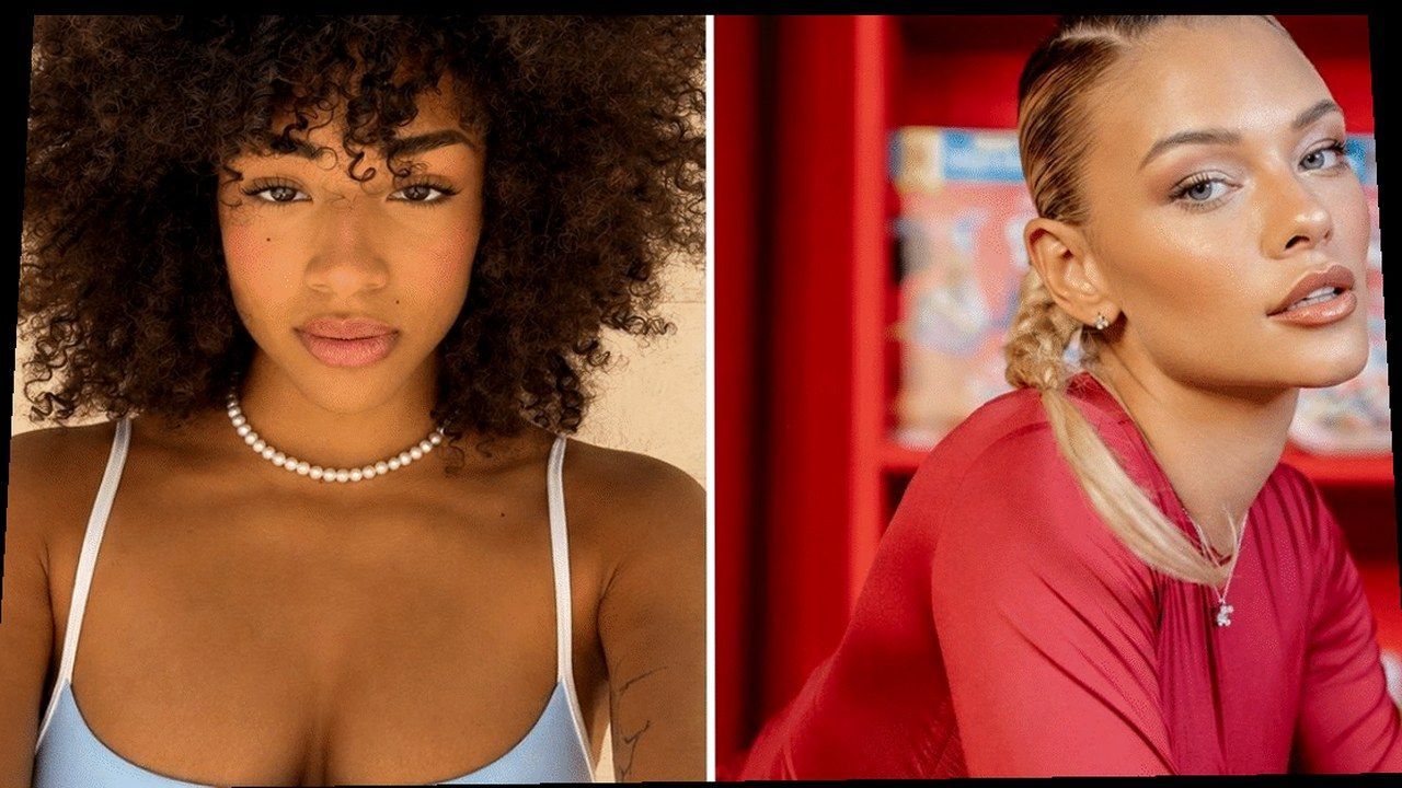 Megan Ria e Giulia Provvedi al Grande Fratello Vip — sola warp geometrica (volti invariati)