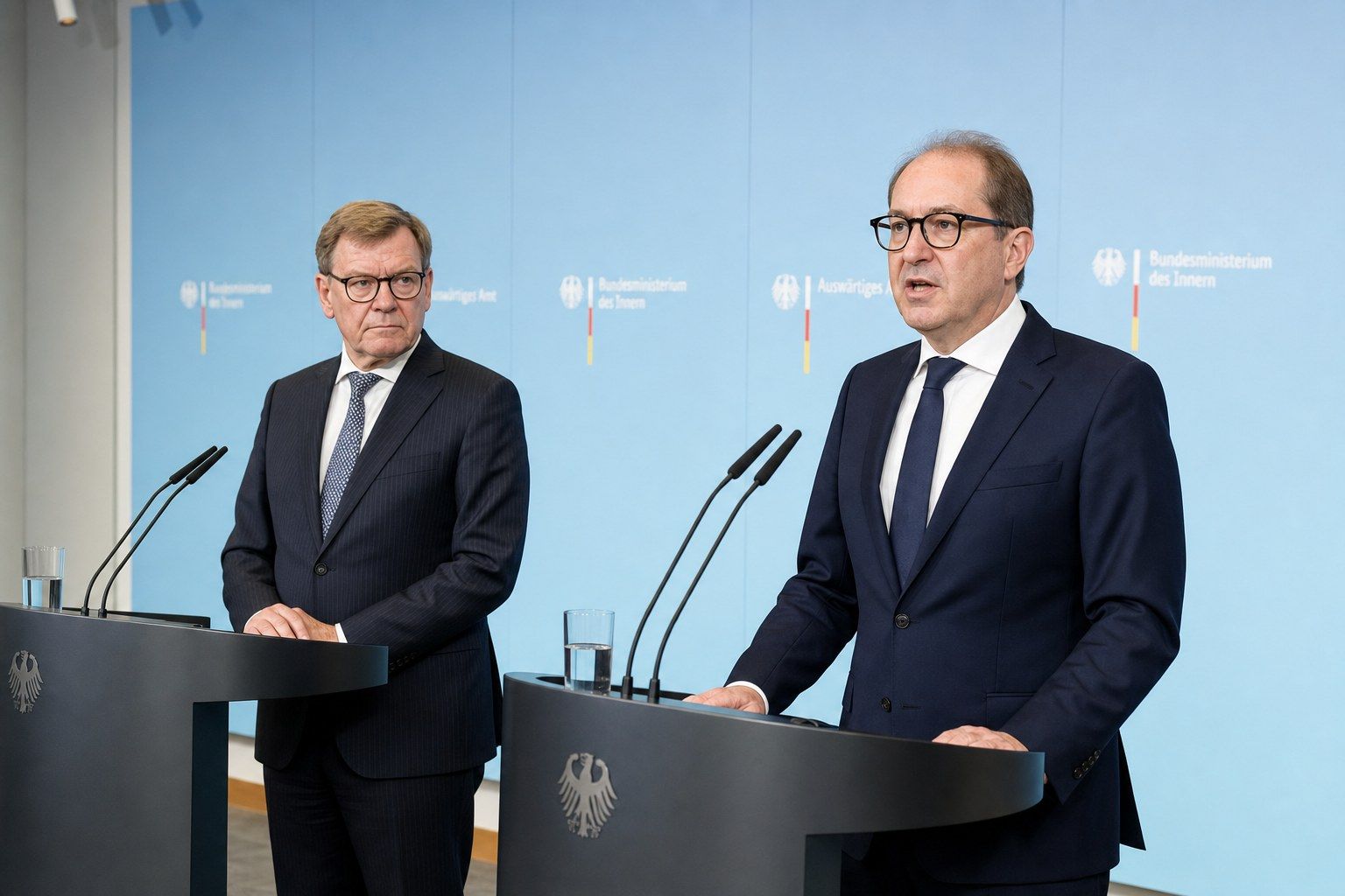I ministri tedeschi Dobrindt e Wadephul in conferenza a Berlino sull attacco ibrido di Lipsia