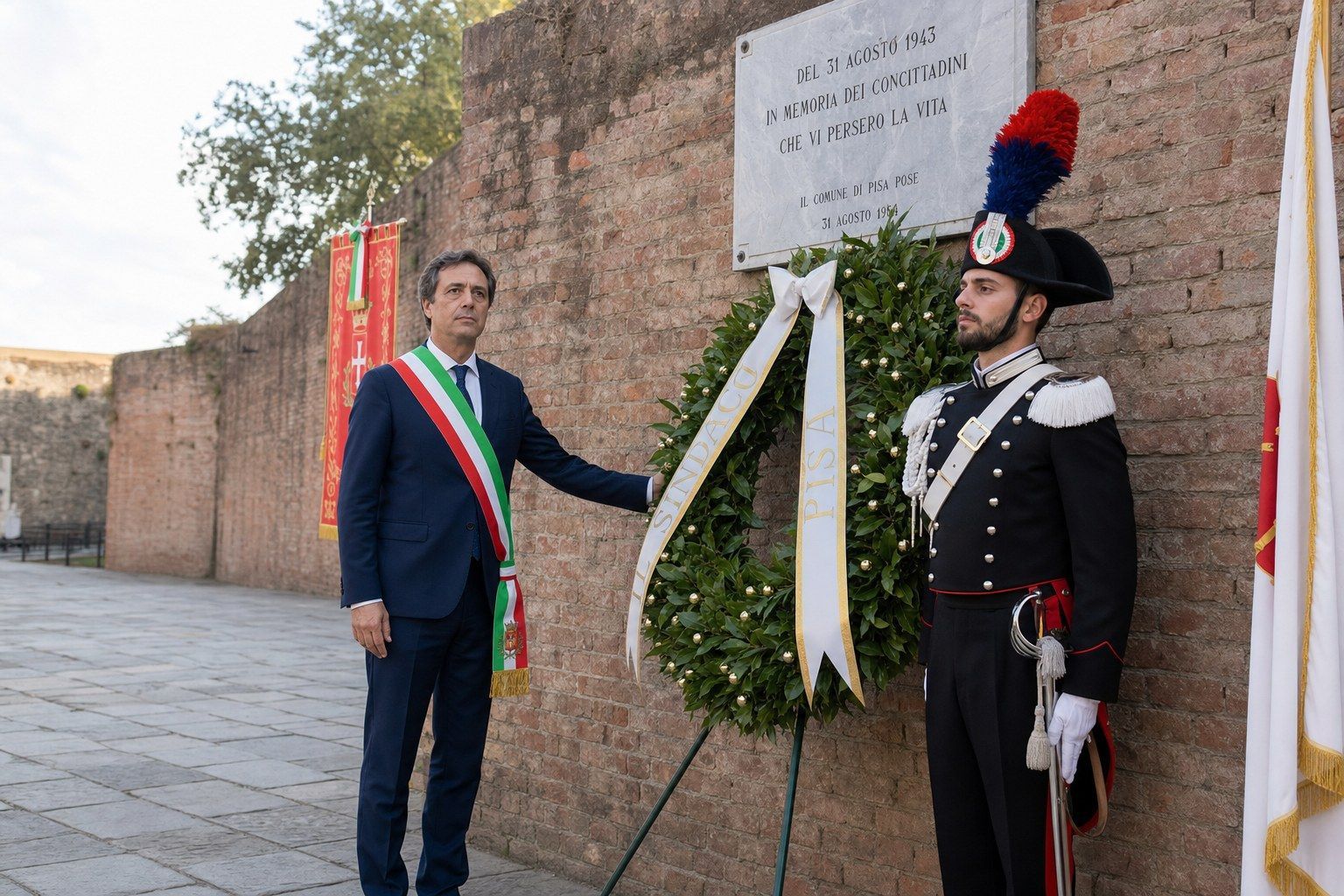 Pisa, sindaco Michele Conti alla corona per l’83° del bombardamento del 31 agosto 1943