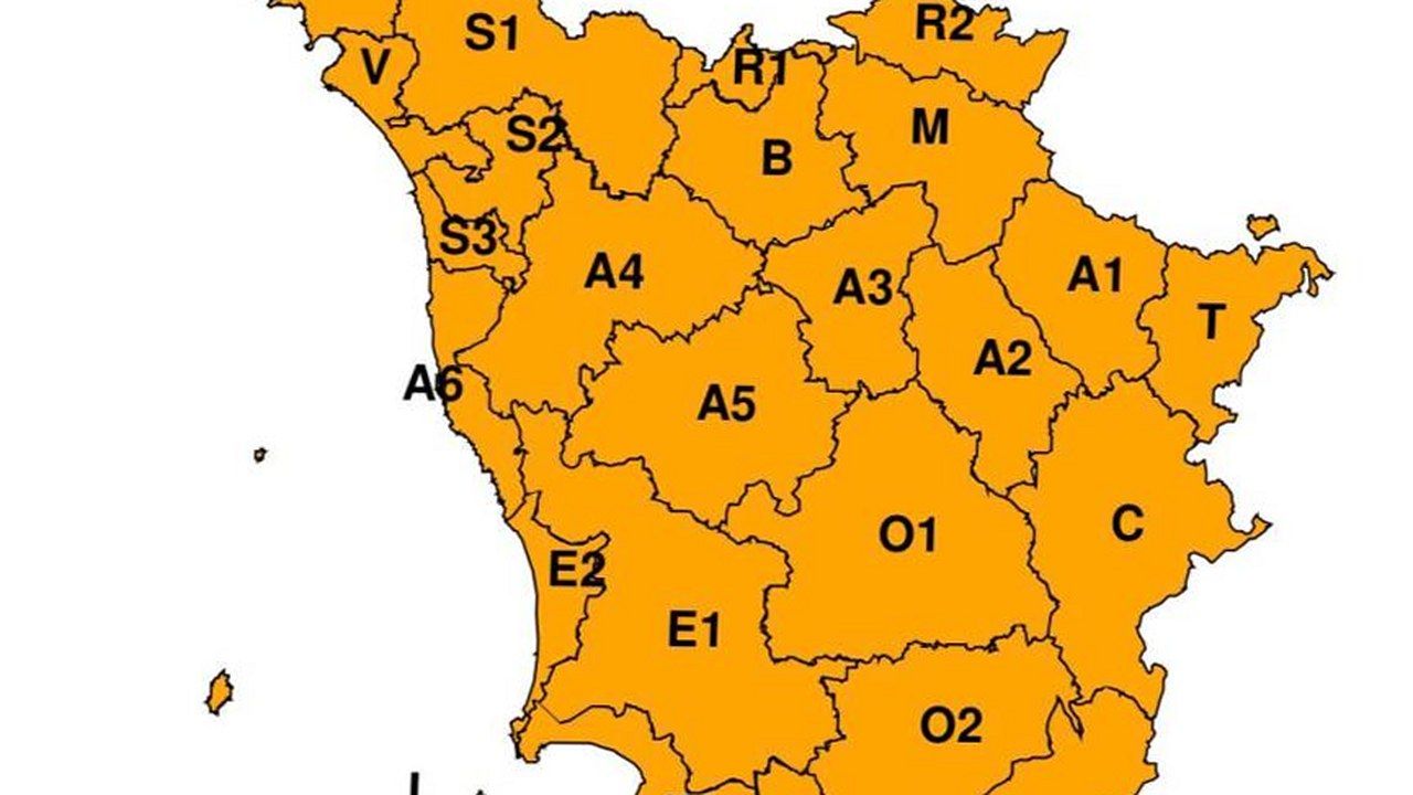 Altopascio, la mappa dell'allerta arancione della Regione Toscana per giovedì 8 ottobre con la zona A4 della Piana