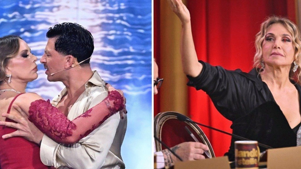 Ornella Muti e Pasquale La Rocca a Ballando con le Stelle, a destra Barbara d’Urso in giuria