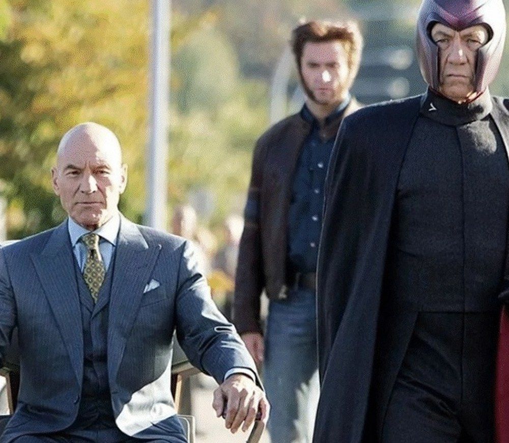 Patrick Stewart e Ian McKellen nei panni del Professor X e di Magneto sul set di X-Men