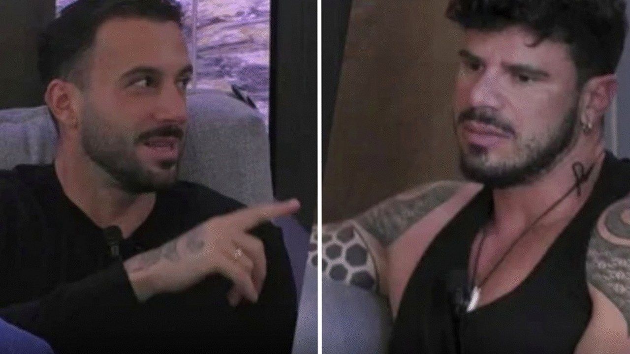 Andreas Muller e Giancarlo Danto uno di fronte all'altro nella Casa del Grande Fratello Vip durante il loro scontro